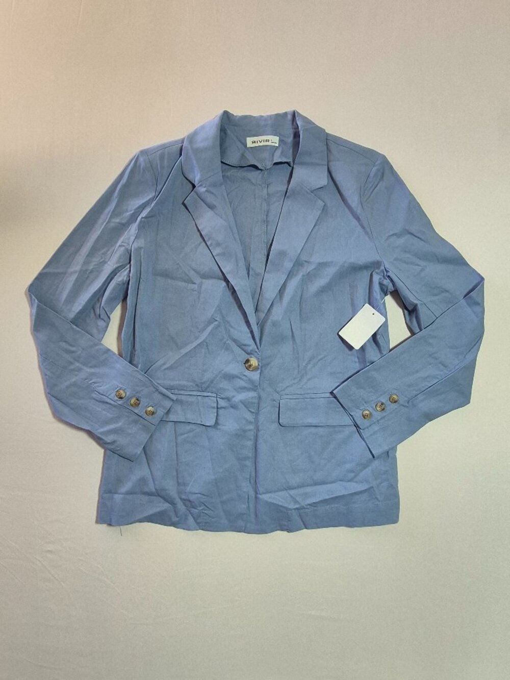 NWT Rivir Women's Linen Cotton Blazer Light Blue Casual Jacket AM7789 Size S